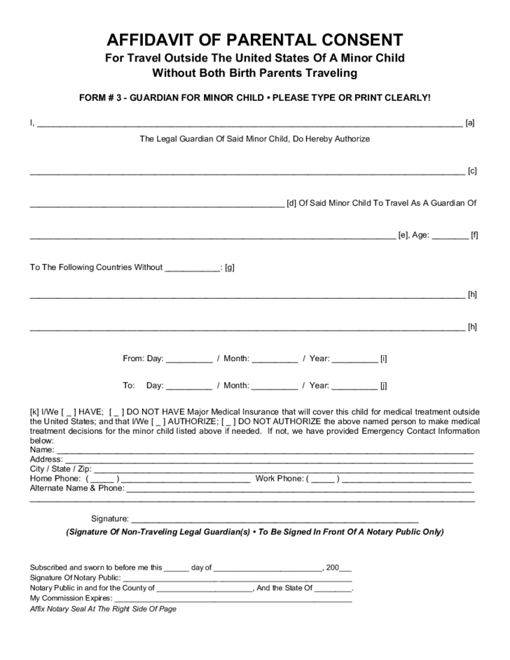 Parental Consent Form To Travel
