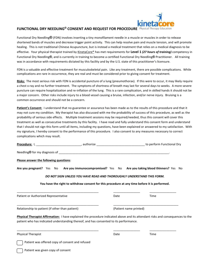 Dry Needling Consent Form Template