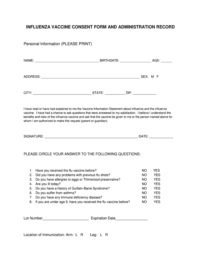 Flu Vaccine Consent Form Pdf