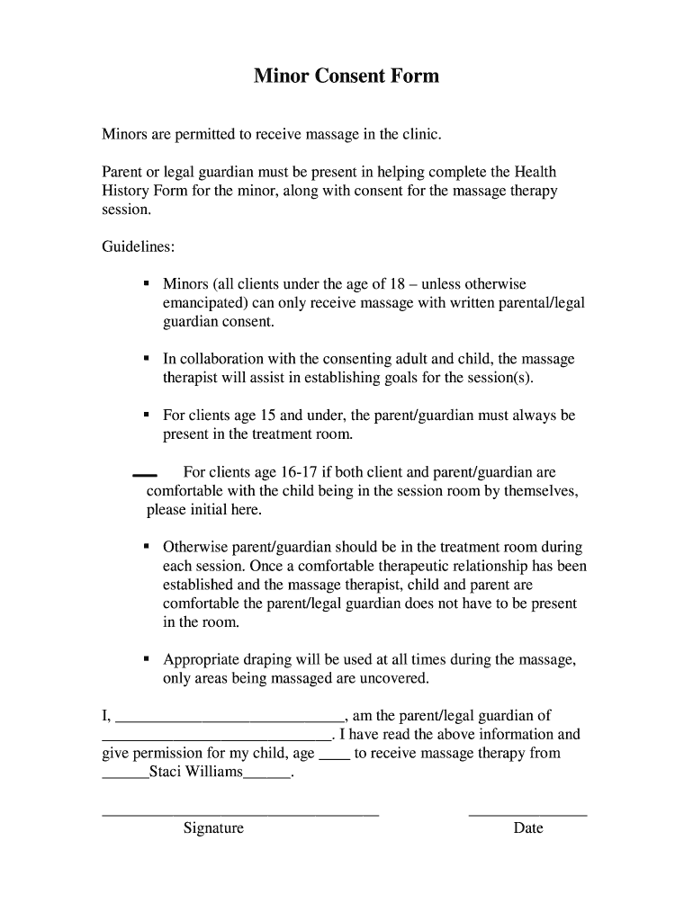 Minor Consent Form For Massage Therapy