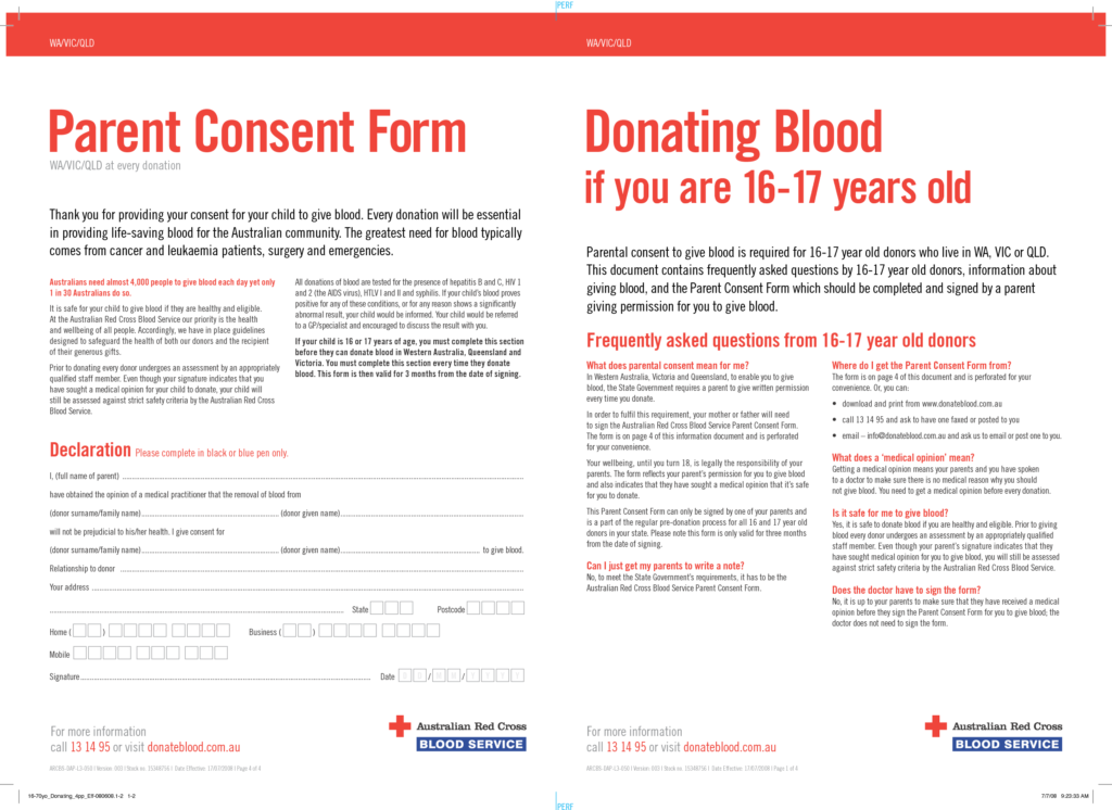 Red Cross Parental Consent Form