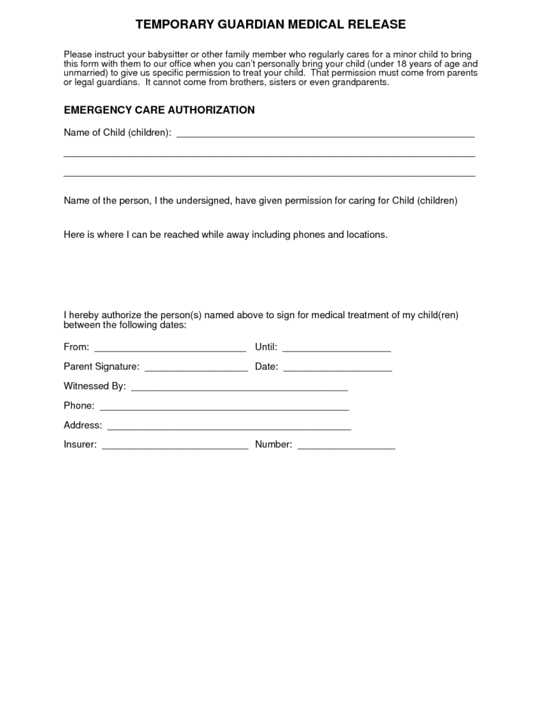 Medical Consent Form For Minor Traveling With Grandparents