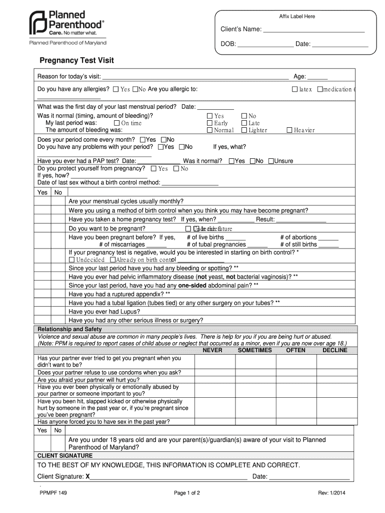 Planned Parenthood Consent Forms