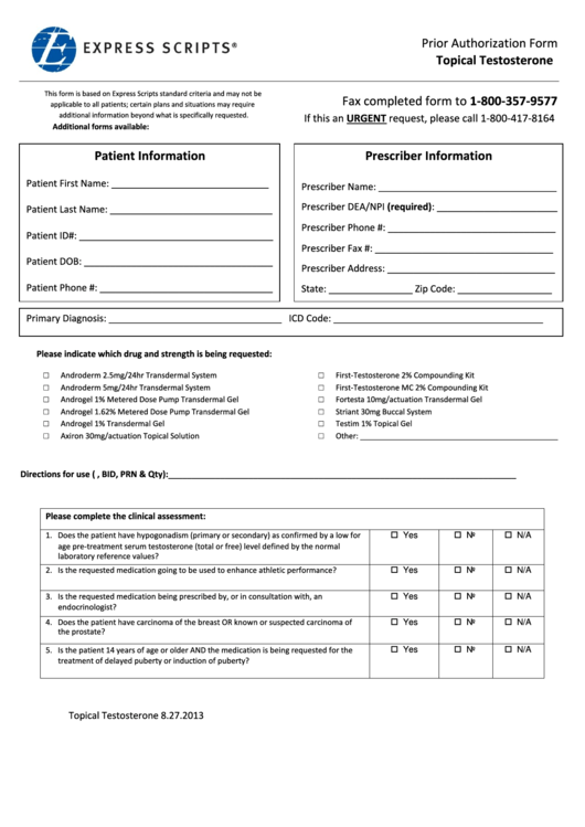 Testosterone Consent Form
