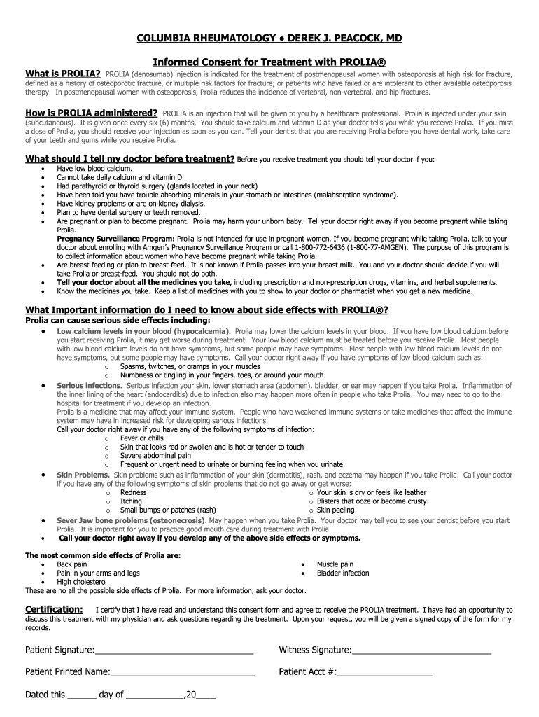 Prolia Injection Consent Form