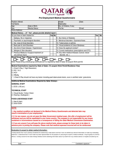 Qatar Airways Covid Consent Form