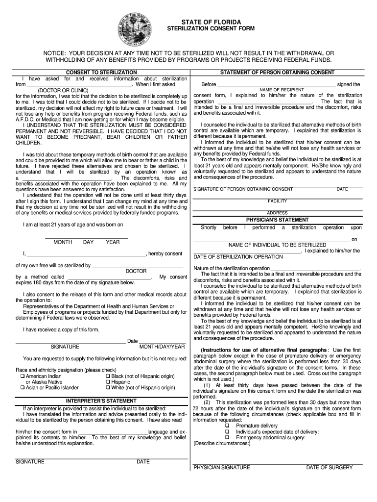 Florida Medicaid Sterilization Consent Form