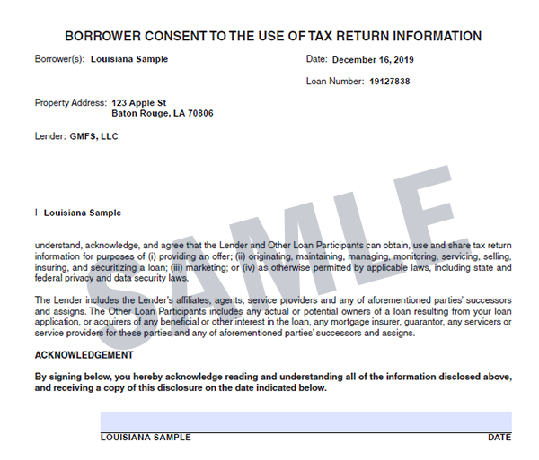 Taxpayer Consent Form Mortgage
