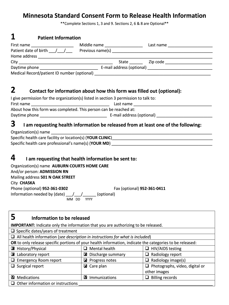 Minnesota Standard Consent Form To Release Health Information