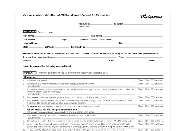 Walgreens Covid Vaccination Consent Form