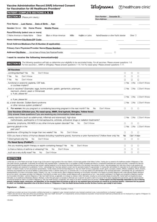 Walgreens Flu Consent Form