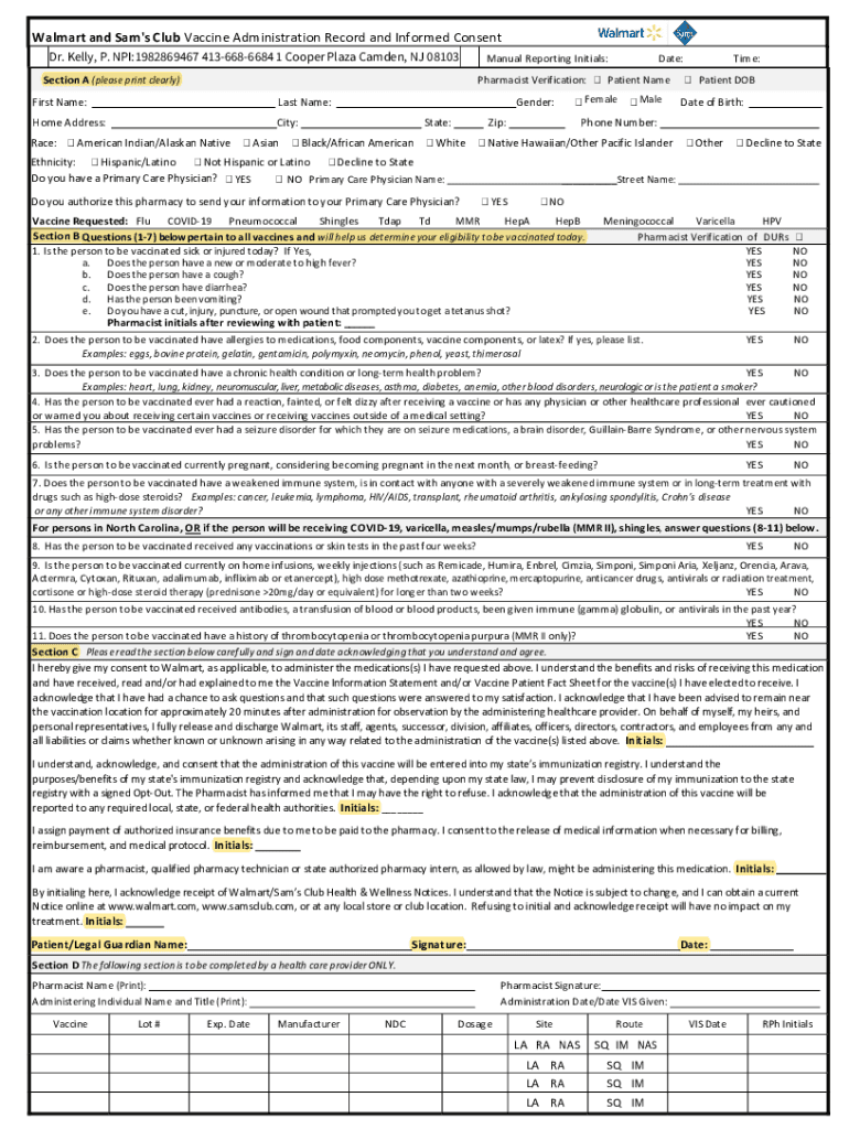 Walmart Vaccine Consent Form