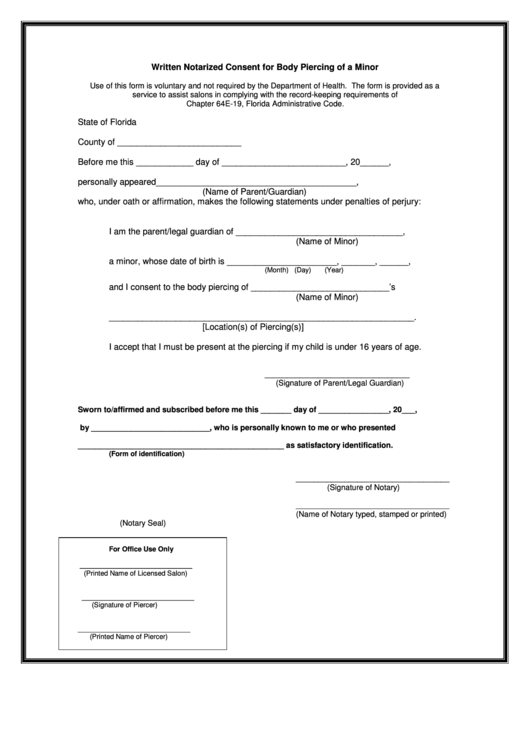 Consent Form For Piercing