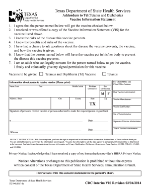Texas Department Of State Health Services Vaccine Consent Forms
