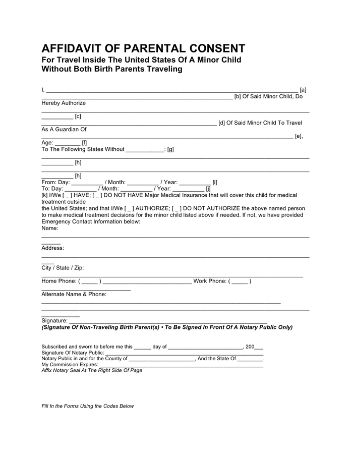 Parental Consent Form For Travel With One Parent