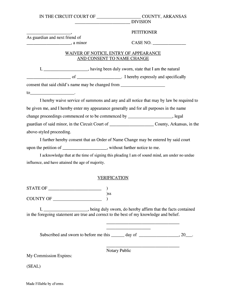 Entry Of Appearance Waiver And Consent Form