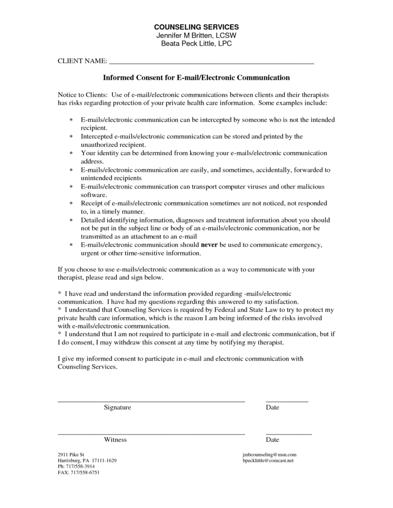 Informed Consent Form Template For Counseling