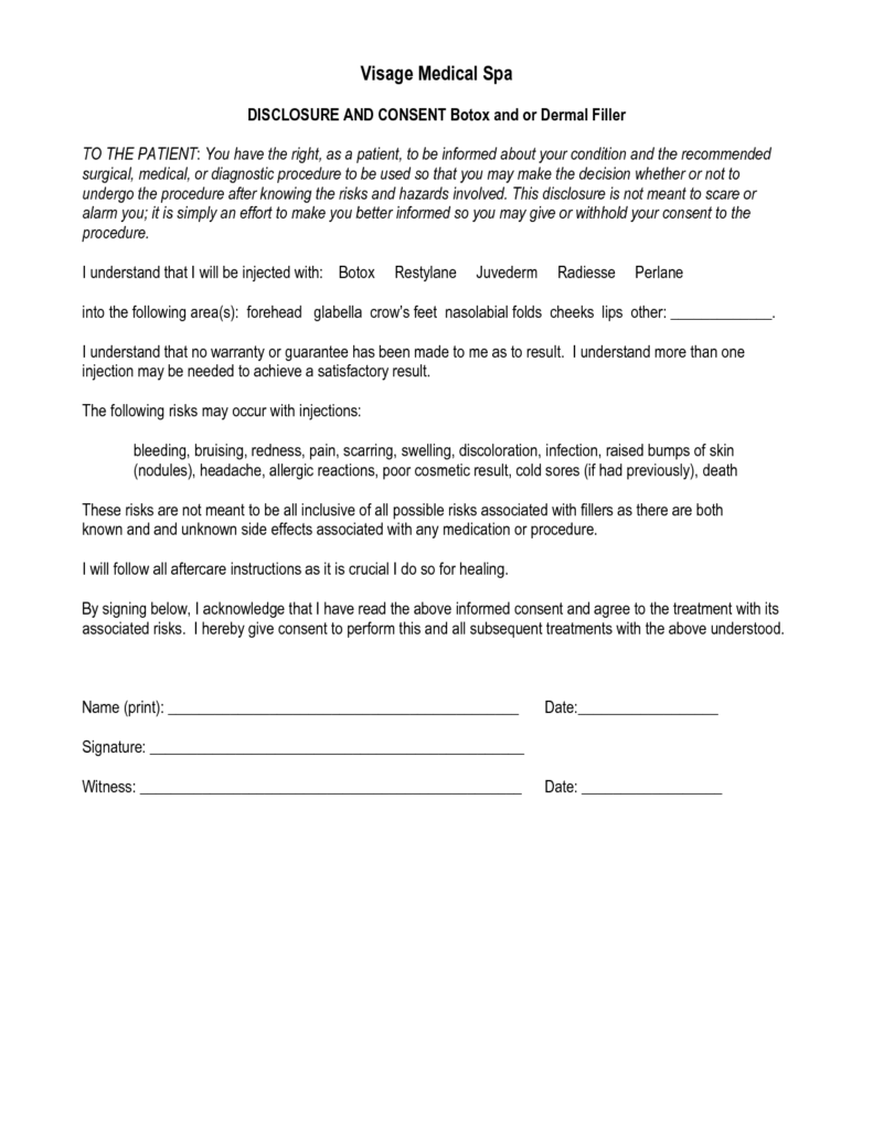 Consent Form For Botox And Fillers