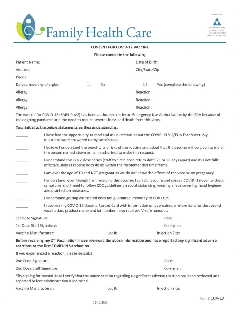 Consent Form For Covid 19 Vaccine