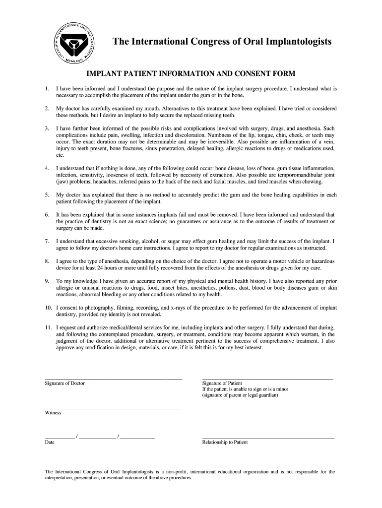 Implant Placement Consent Form