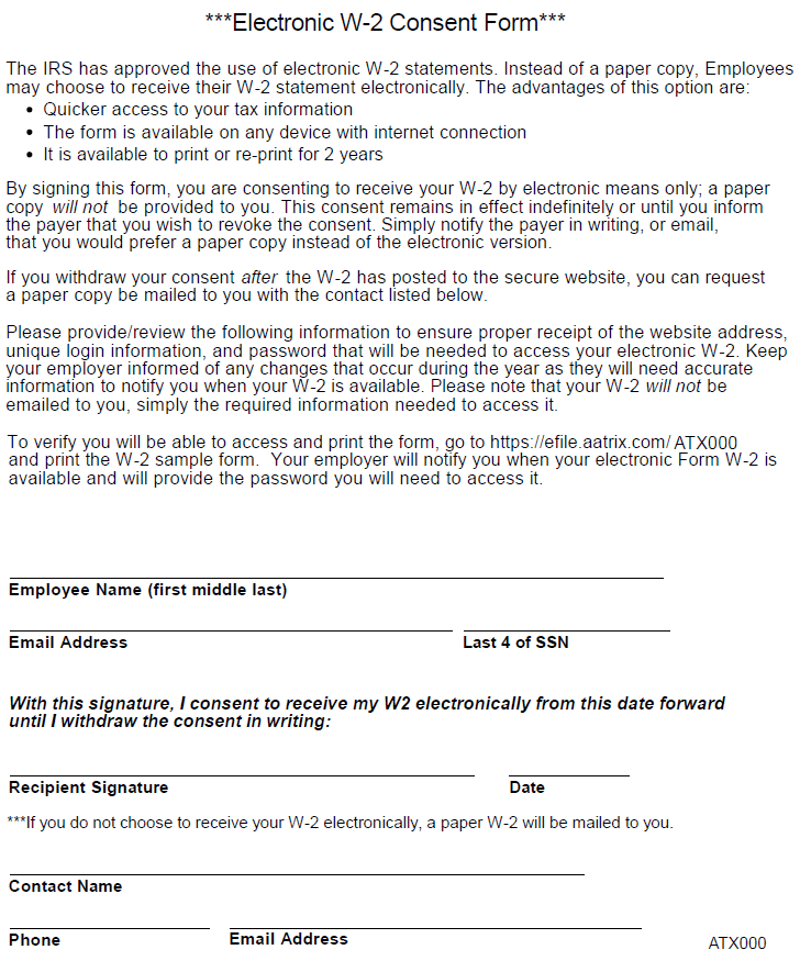 Email W2 Consent Form