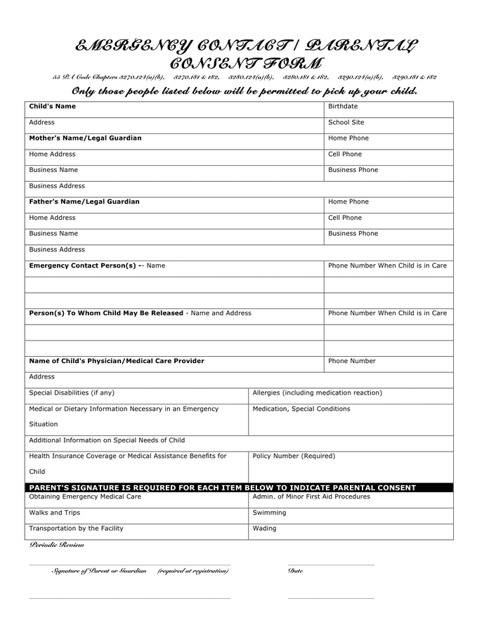 Emergency Contact Consent Form