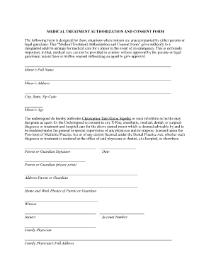 Emergency Medical Consent Form For Minors