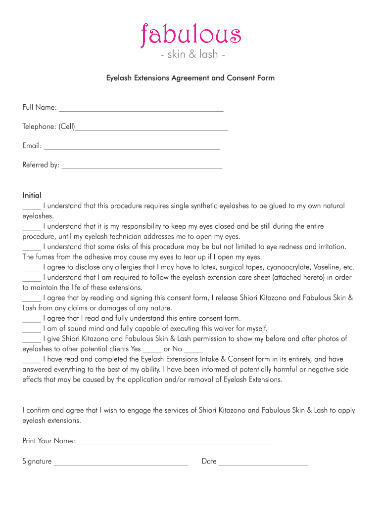 Lash Extension Consent Form Template