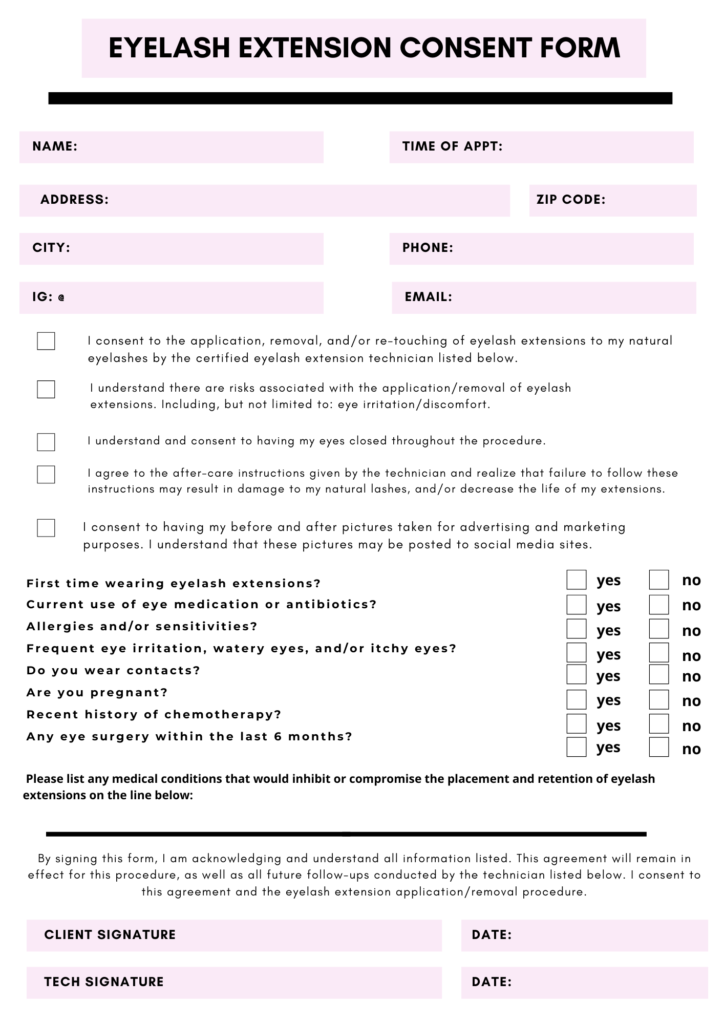 Consent Forms For Lash Extensions