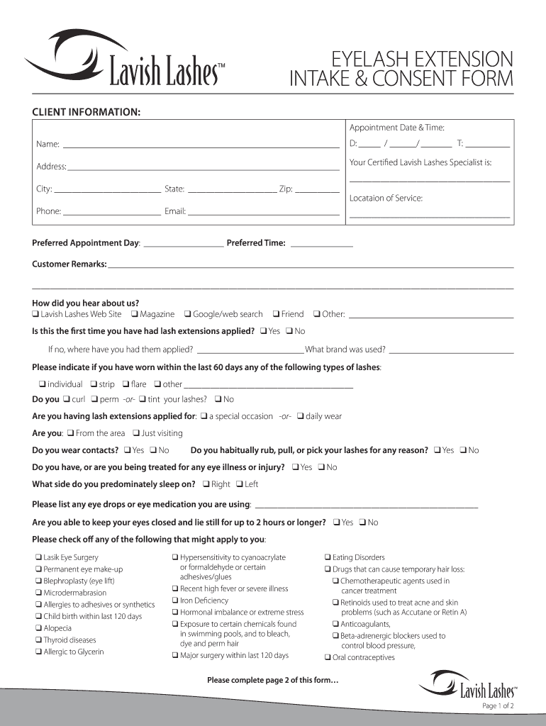 Lash Extension Consent Form Template