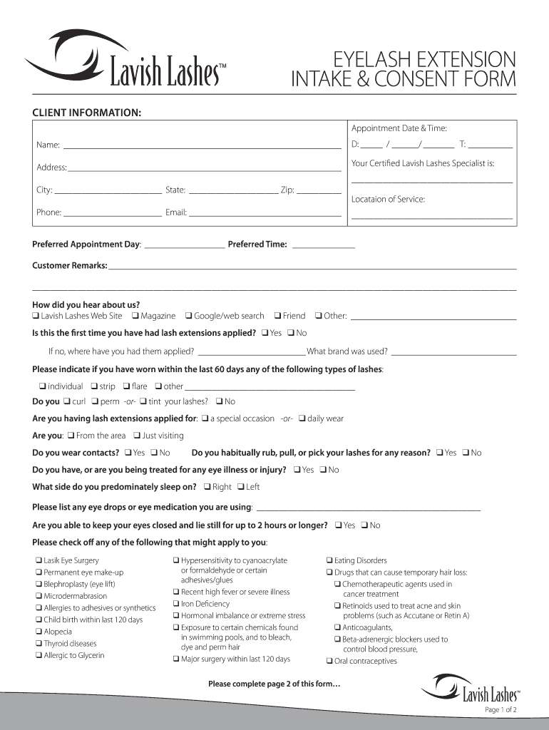 Eyelash Extension Intake And Consent Form