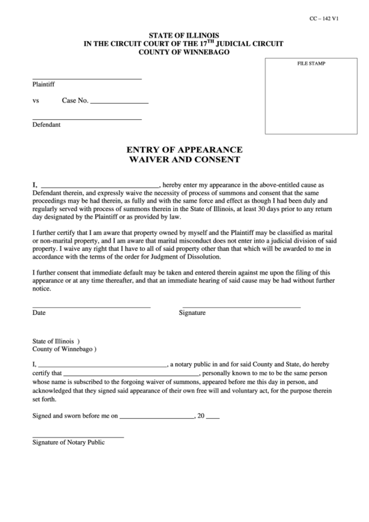 Entry Of Appearance Waiver And Consent Form