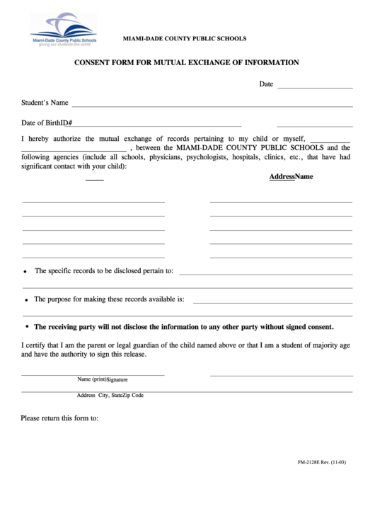 Consent To Exchange Information Form