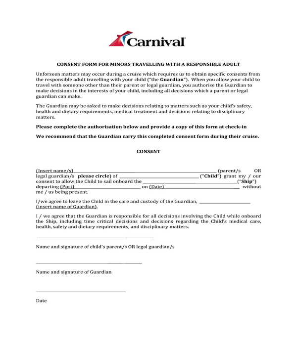 Carnival Cruise Minor Consent Form