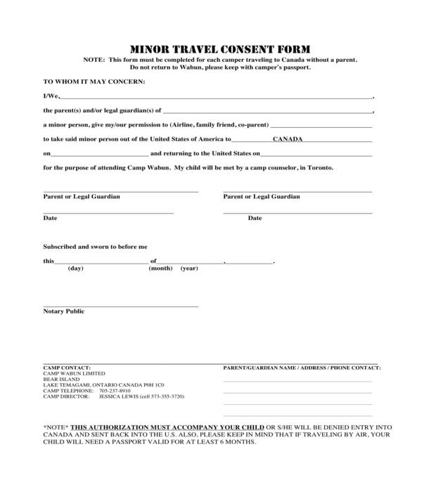 Minor Consent To Travel Form