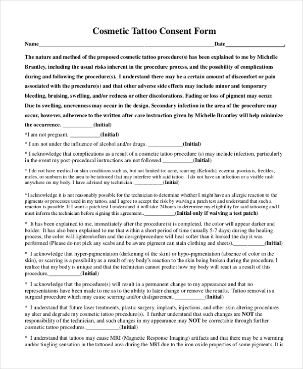 Cosmetic Tattoo Consent Form
