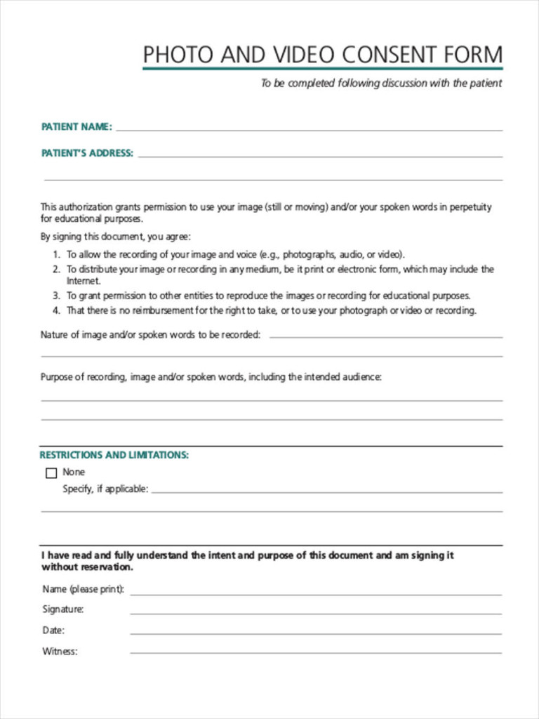 Consent Form Template For Video Recording