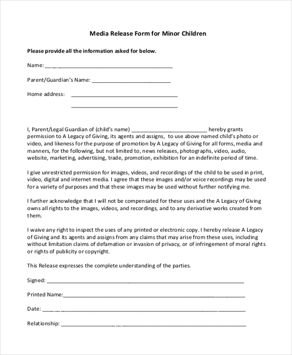 Media Consent Form For Minors