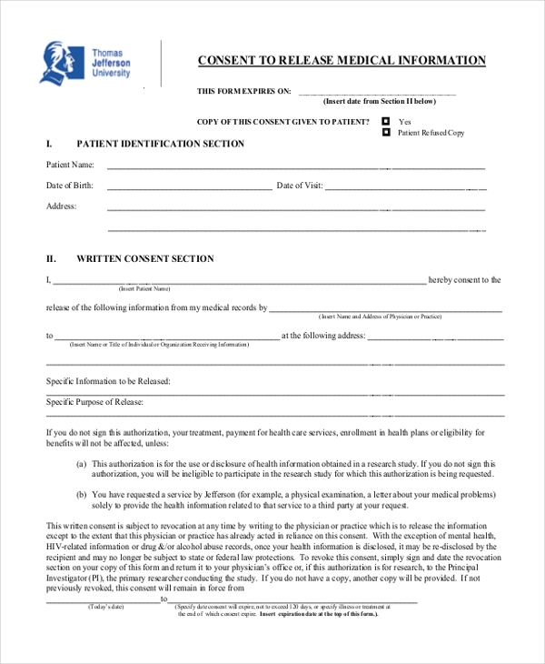 Medicare Release Of Information Consent Form