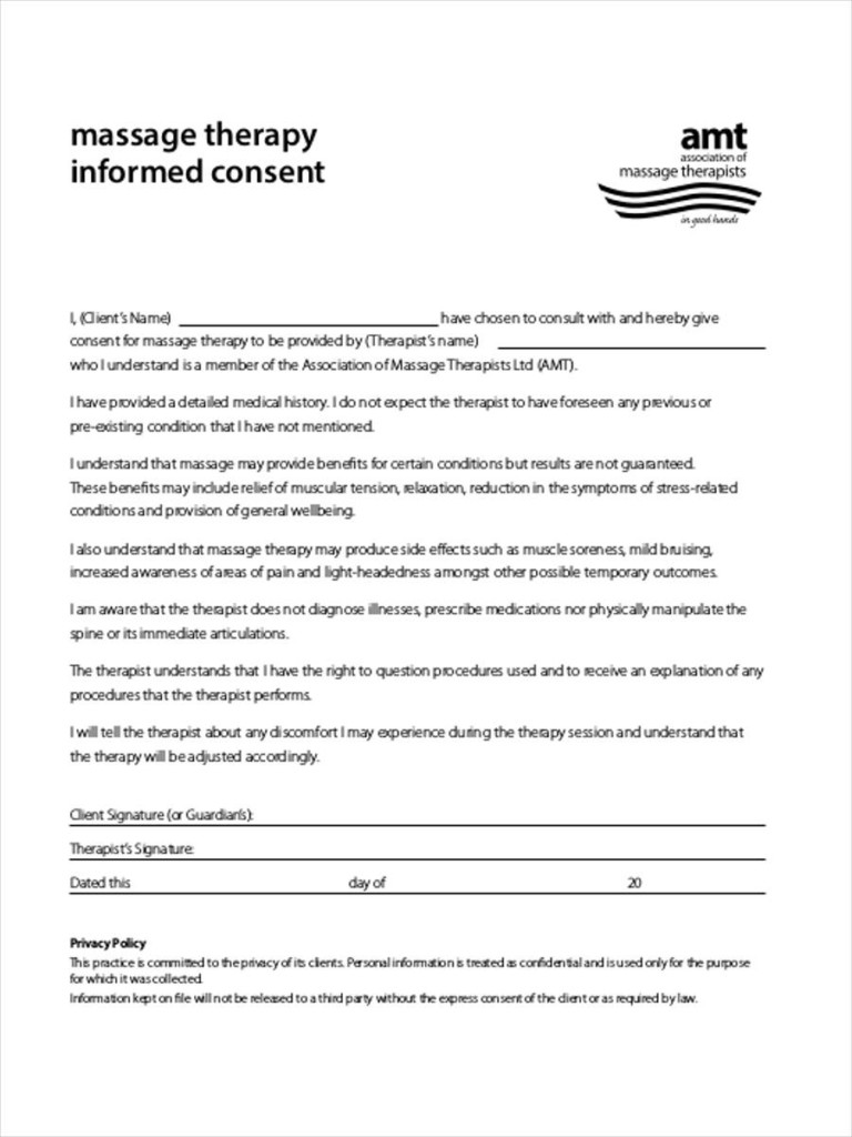 Client Consent Form For Massage Therapy