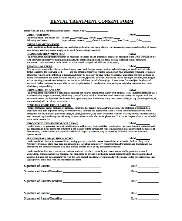 Dental Treatment Consent Form In Spanish