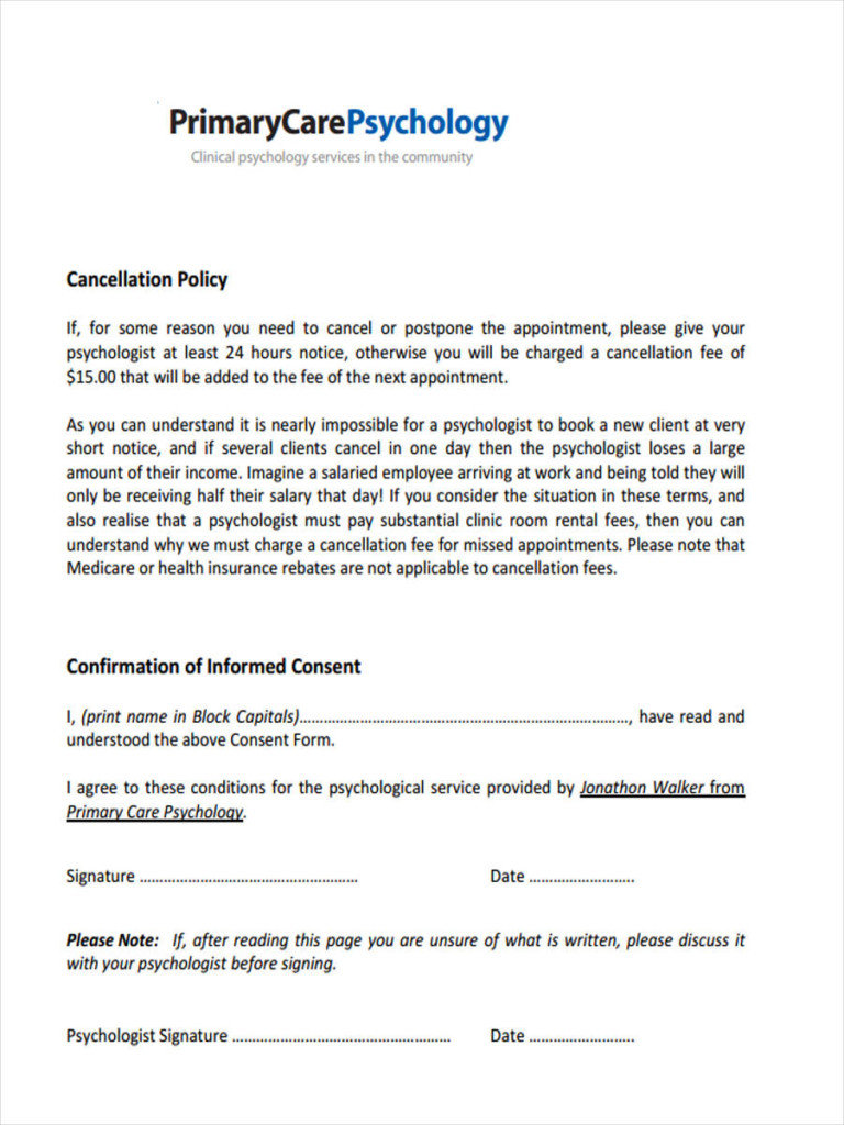 Psychology Informed Consent Form Template