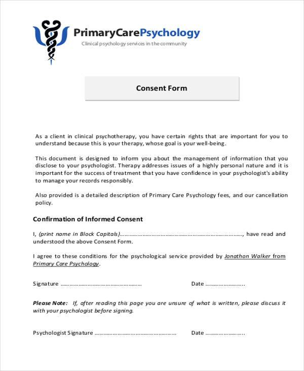 Example Consent Form Psychology