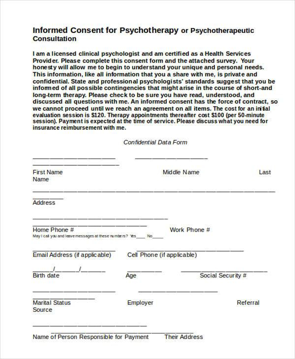 Psychology Informed Consent Form Template