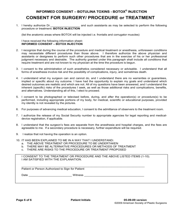 Consent Form For Botox And Fillers