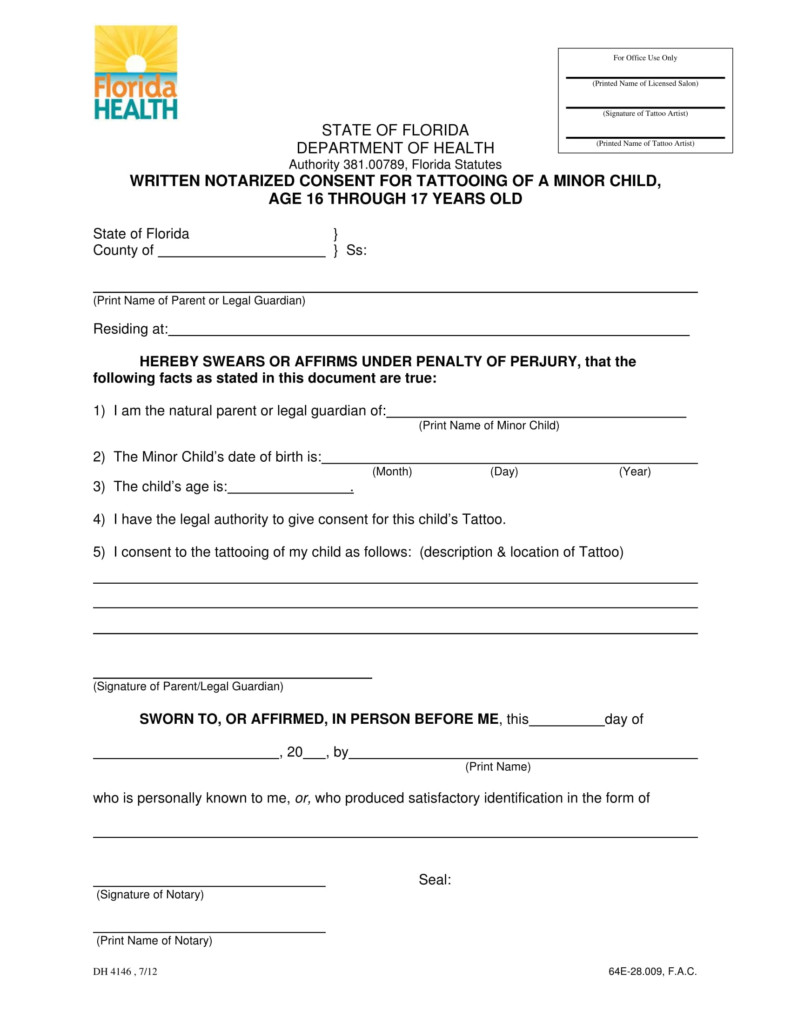 Florida Minor Consent Form For Piercing