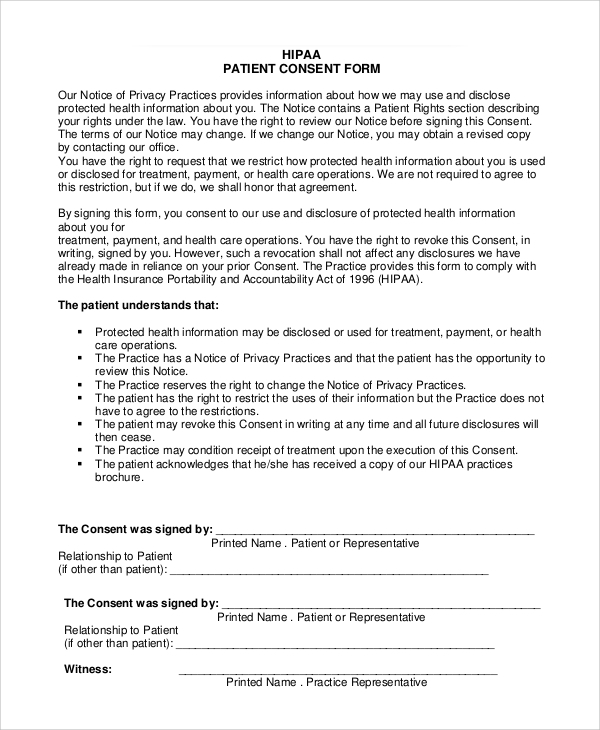 Hipaa Informed Consent Form
