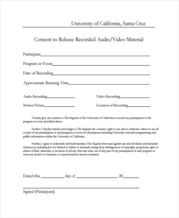 Video Consent And Release Form