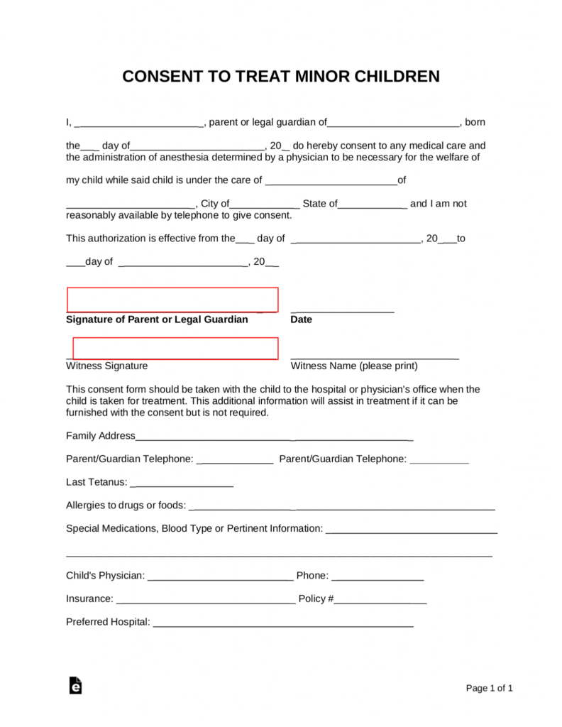 Blank Medical Consent Form For Minor