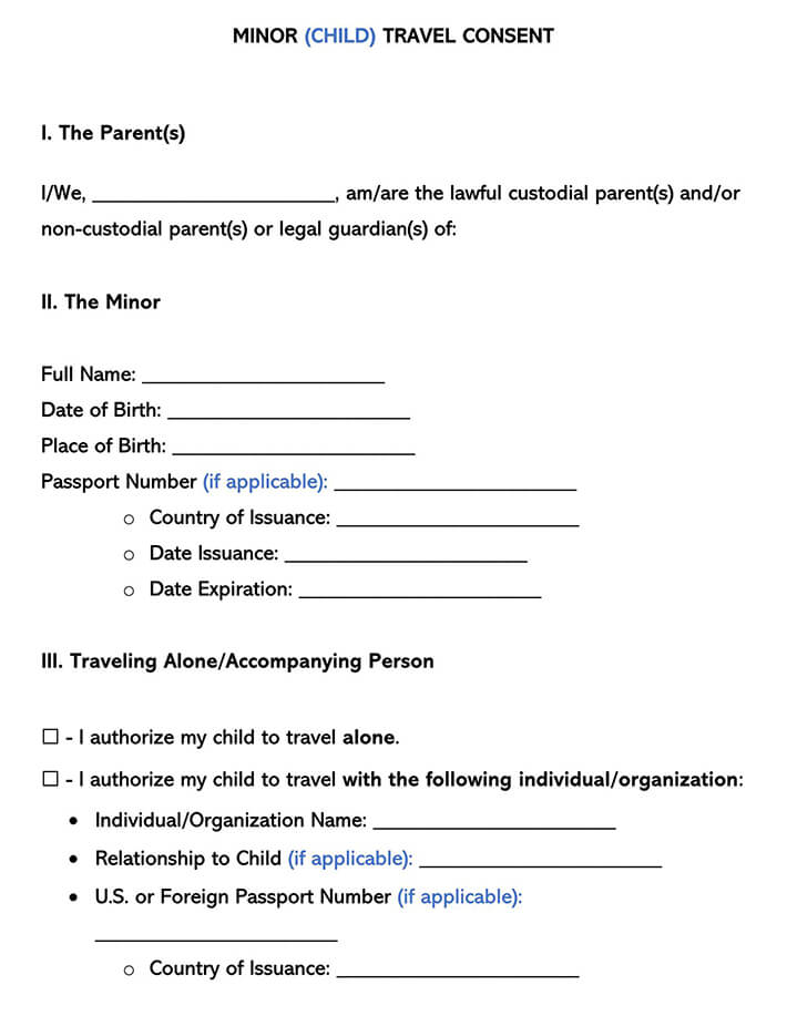 Free Travel Consent Form For A Minor